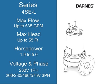 Barnes 4SE-L Series 2.0 Horsepower Sewage Pump